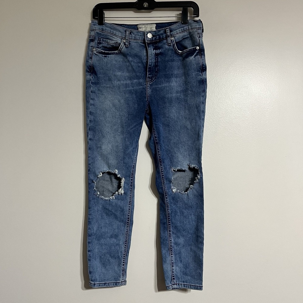 Free People Women's Ripped Distressed Skinny Fit Jeans Medium Wash Size 30 Short